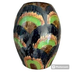 Vintage German Secessionist Earthenware Pottery Vase Arch Pattern